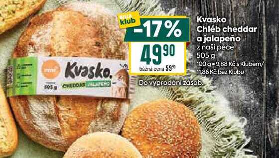 Kvasko Chléb cheddar a jalapeño z naší pece 505 g