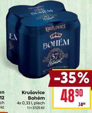 Krušovice Bohém 4x 0,331, plech