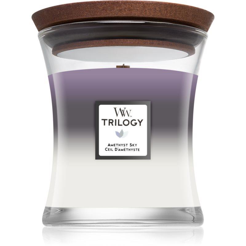 Woodwick Trilogy Amethyst Sky vonná svíčka s dřevěným knotem 275 g