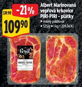 Albert Marinovaná vepřová krkovice PIRI-PIRI - plátky, 525 g