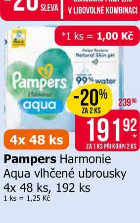 Pampers Harmonie Aqua vlhčené ubrousky 4x 48 ks, 192 ks
