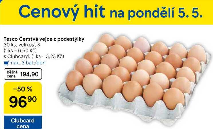 Tesco Čerstvá vejce z podestýlky, 30 ks. velikost S  