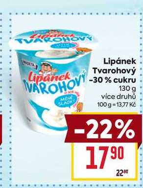 Lipánek Tvarohový -30% cukru 130 g