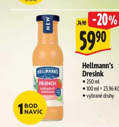 Hellmann's dresink 250 ml., vybrané druhy
