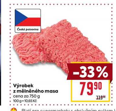 Výrobek z mělněného masa cena za 750 g