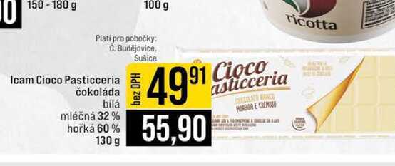 Icam Cioco Pasticceria čokoláda bílá mléčná 32 % hořká 60% 130 g