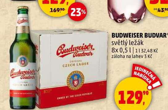 BUDWEISER BUDVAR světlý ležák, 8x 0,5 l