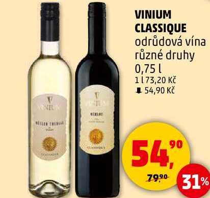 VINIUM CLASSIQUE odrůdová vína různé druhy, 0,75 l