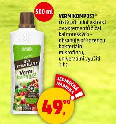 VERMIKOMPOST čistě přírodní extrakt z exkrementů žížal kalifornských - obsahuje přirozenou bakteriální mikroflóru, univerzální využití, 1 ks 