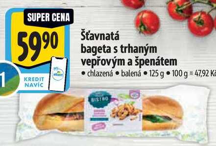 Šťavnatá bageta s trhaným vepřovým a špenátem, 125 g