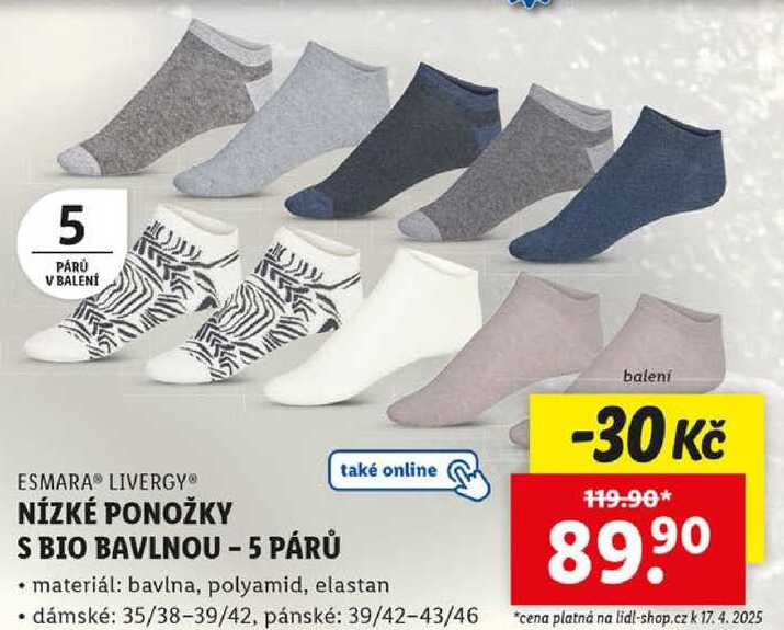 NÍZKÉ PONOŽKY S BIO BAVLNOU - 5 PÁRŮ 