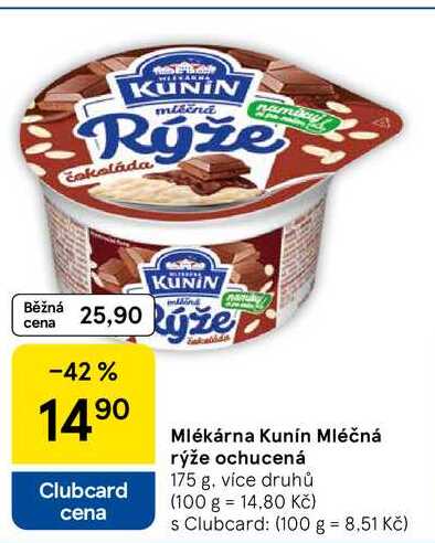 Mlékárna Kunín Mléčná rýže ochucená, 175 g, více druhů  
