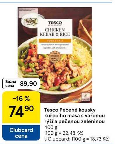 Tesco Pečené kousky kuřecího masa s vařenou rýží a pečenou zeleninou, 400 g  