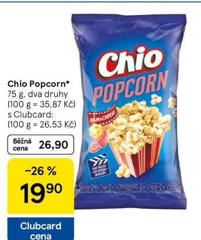Chio Popcorn, 75 g. dva druhy  