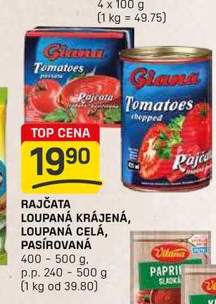 RAJČATA LOUPANÁ KRÁJENÁ, LOUPANÁ CELÁ, Raja PASÍROVANÁ 400 - 500 g. p.p. 240 - 500 g 