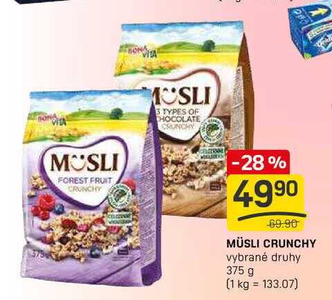 MÜSLI CRUNCHY vybrané druhy 375 g  