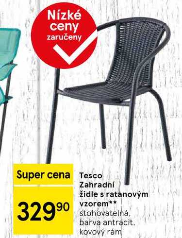Tesco Zahradní židle s ratanovým vzorem, stohovatelná, barva antracit. kovový rám 