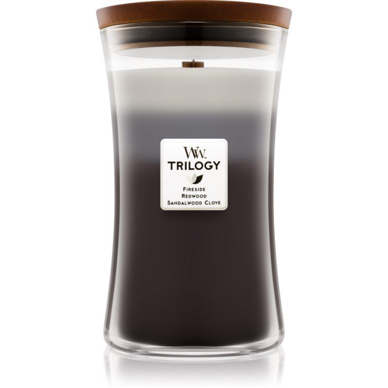 Woodwick Trilogy Warm Woods vonná svíčka s dřevěným knotem 609,5 g