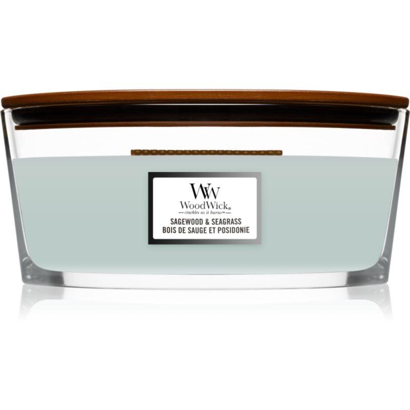 Woodwick Sagewood & Seagrass vonná svíčka s dřevěným knotem (hearthwick) 453,6 g