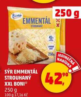SÝR EMMENTÁL STROUHANÝ XXL BONI, 250 g 