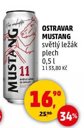 OSTRAVAR MUSTANG světlý ležák plech, 0,5 l