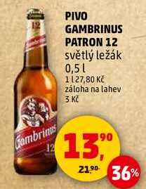 GAMBRINUS PATRON 12 světlý ležák, 0,5 l v akci