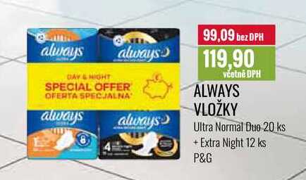 ALWAYS VLOŽKY Ultra Normal Duo 20 ks + Extra Night 12 ks 