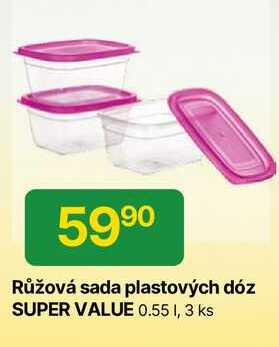 Růžová sada plastových dóz SUPER VALUE 0.55 l,3 ks 