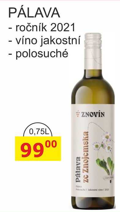 ZNOVÍN 0,75L PÁLAVA - ročník 2021 