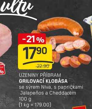 GRILOVACÍ KLOBÁSA se sýrem Niva, s papričkami Jalapeños a Cheddarem 100g
