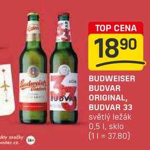 BUDWEISER BUDVAR ORIGINAL, BUDVAR 33 světlý ležák 0,5l