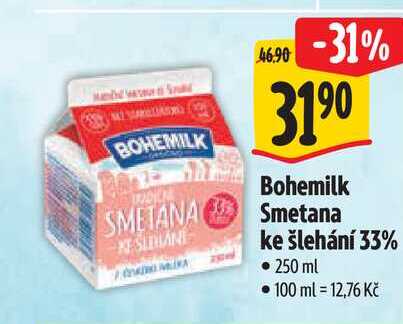   Bohemilk Smetana ke šlehání 33% 250 ml 