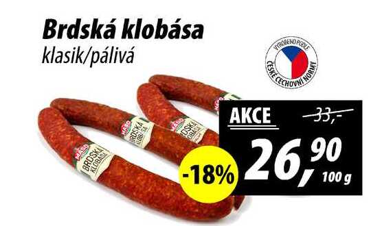 Brdská klobása klasik/pálivá, 100 g 