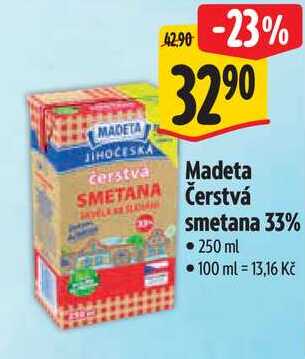 Madeta Čerstvá smetana 33%, 250 ml