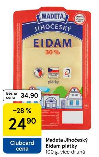 Madeta Jihočeský Eidam plátky, 100 g, více druhů 
