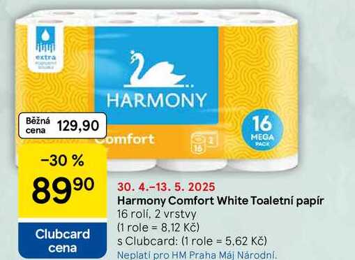 Harmony Comfort White Toaletní papír, 16 rolí, 2 vrstvy 