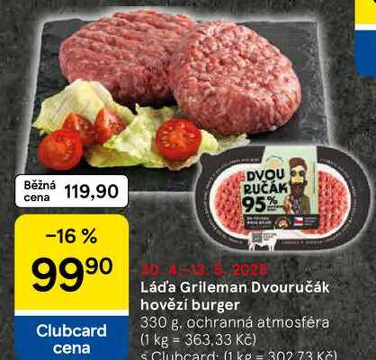Láďa Grileman Dvouručák hovězí burger, 330 g 