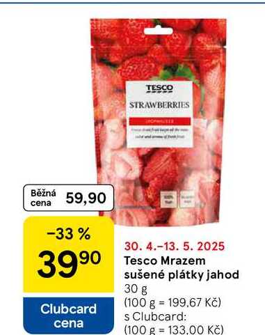 Tesco Mrazem sušené plátky jahod, 30 g  