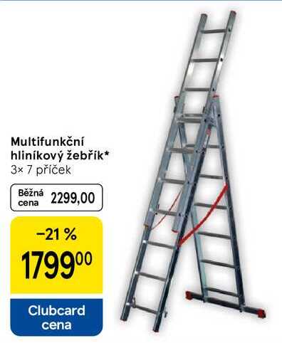 Multifunkční hliníkový žebřík, 3× 7 příček 