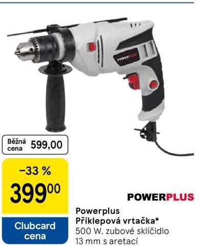 Powerplus Příklepová vrtačka, 500 W, zubové sklíčidlo 13 mm s aretací 