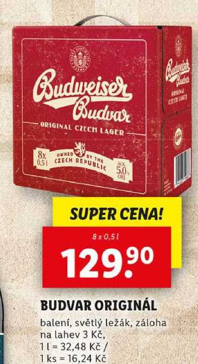 BUDVAR ORIGINÁL, 8x 0,5 l