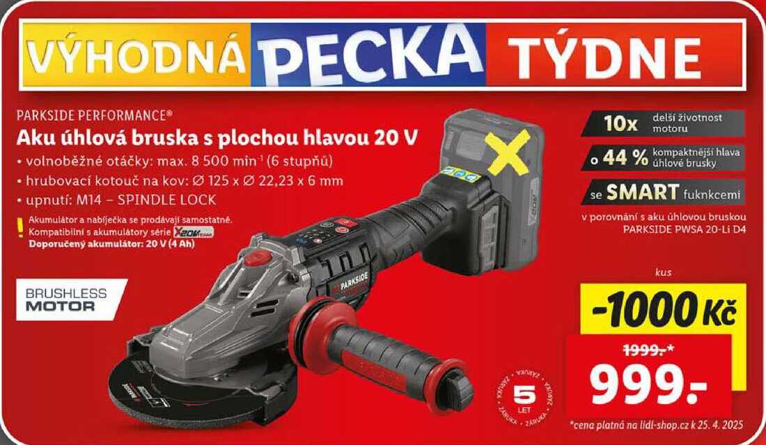 Aku úhlová bruska s plochou hlavou 20 V 