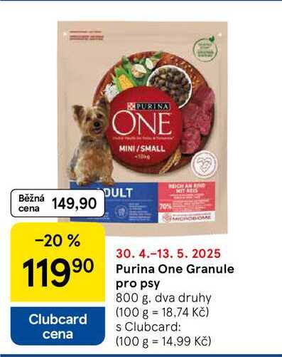 Purina One Granule pro psy, 800 g. dva druhy 