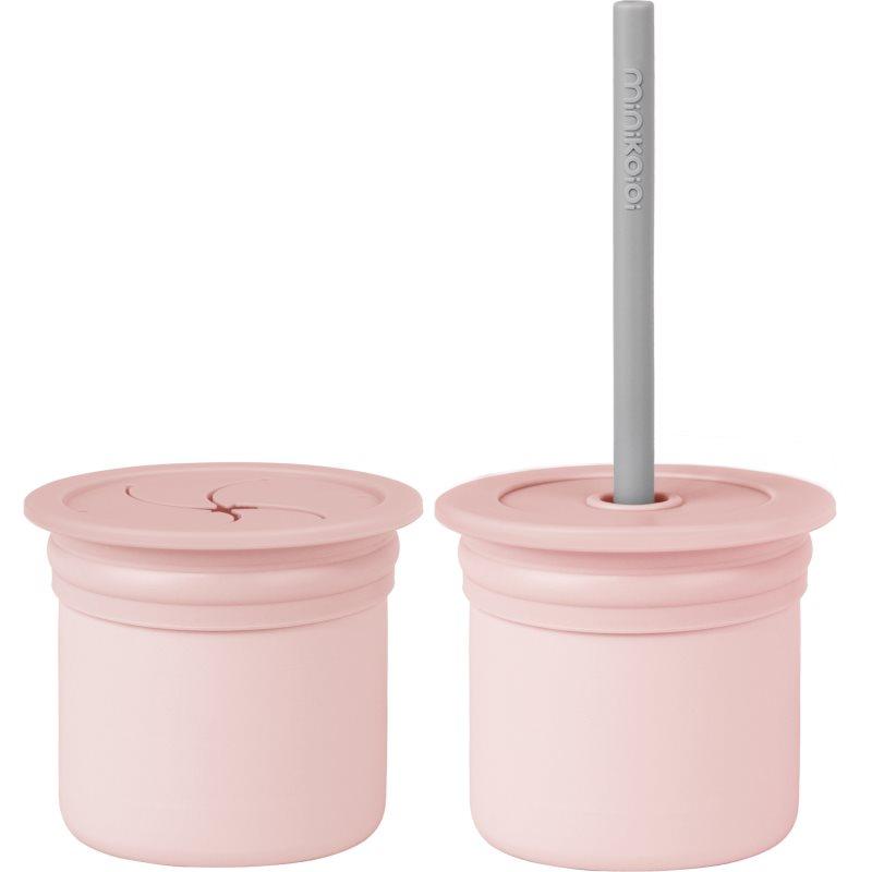 Minikoioi Sip+Snack Set jídelní sada pro děti Pinky Pink / Powder Grey 1 ks