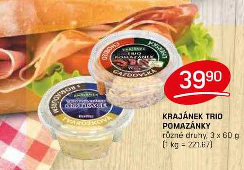 KRAJÁNEK TRIO POMAZÁNKY různé druhy, 3 x 60 g 