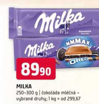 Milka 250-300 g čokoláda mléčná vybrané druhy