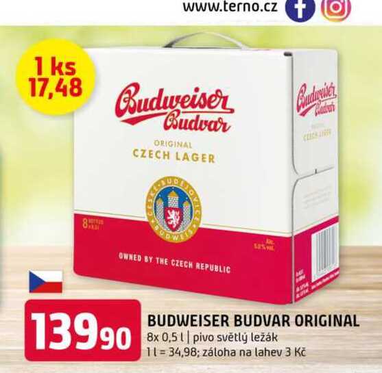 Budweiser Budvar B:Original Pivo světlý ležák 8x0,5l