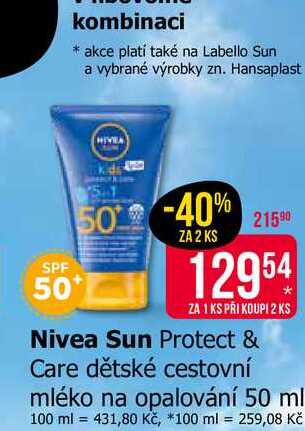 Nivea Sun Protect & Care dětské cestovní mléko na opalování 50 ml 