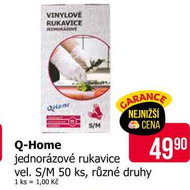 Q-Home jednorázové rukavice vel. S/M 50 ks, různé druhy