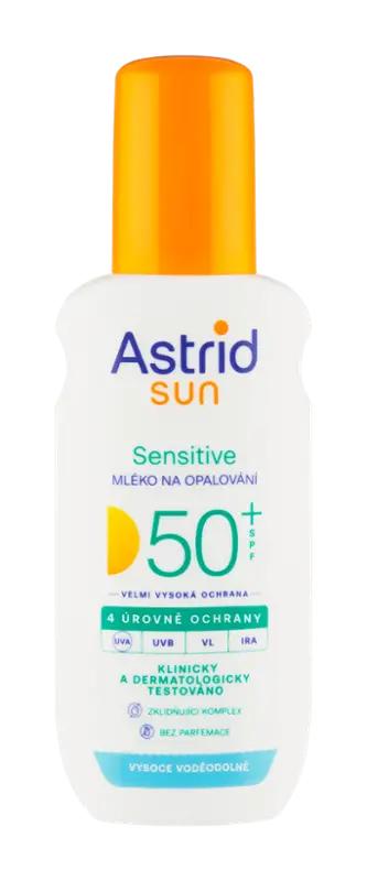 Astrid Mléko na opalování ve spreji Sensitive SPF50+, 150 ml